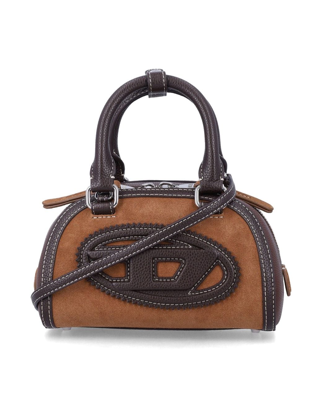 DIESEL Brown Logo Embellished Top Handle Satchel