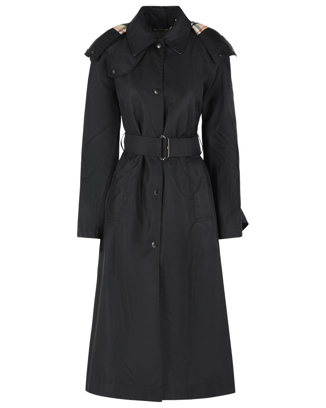 Burberry Black Long Car Coat With Nylon Hood