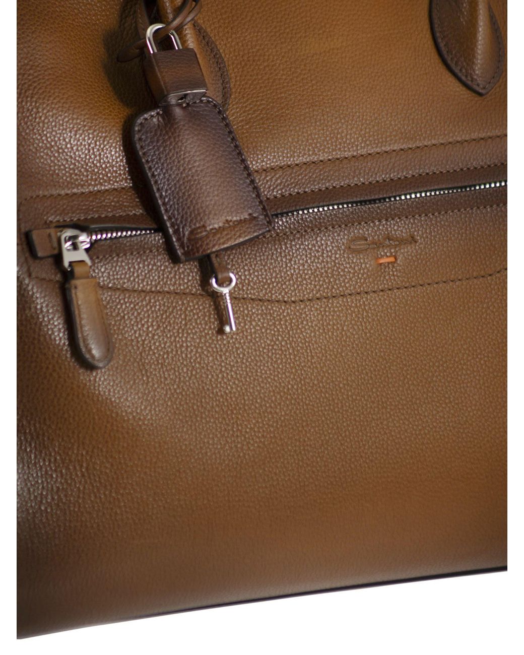 Santoni Brown Leather Holdall With Shaded Finish for men