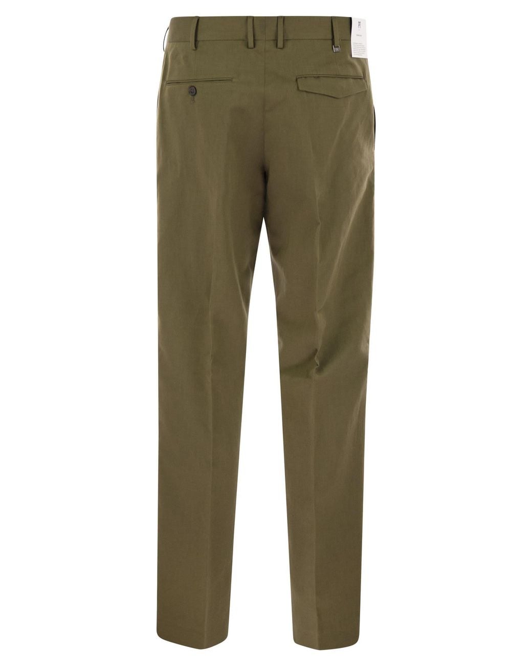 PT Torino Green Michael Straight Leg Cotton Linen Trousers for men