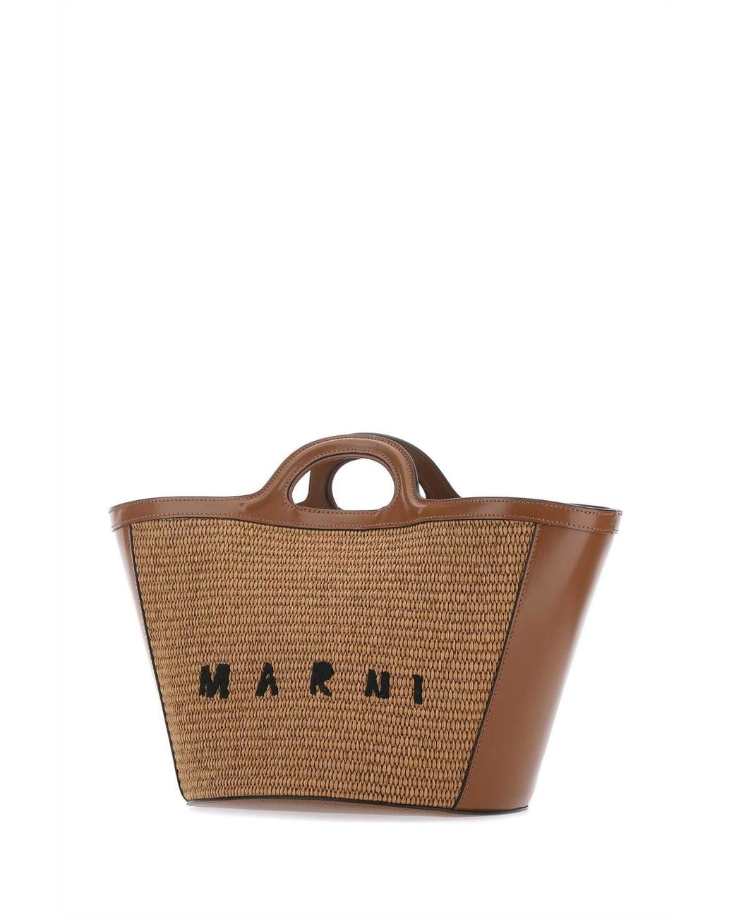 Marni Brown Two-Tone Leather And Raffia Small Tropicalia Summer Handbag Borse A Mano