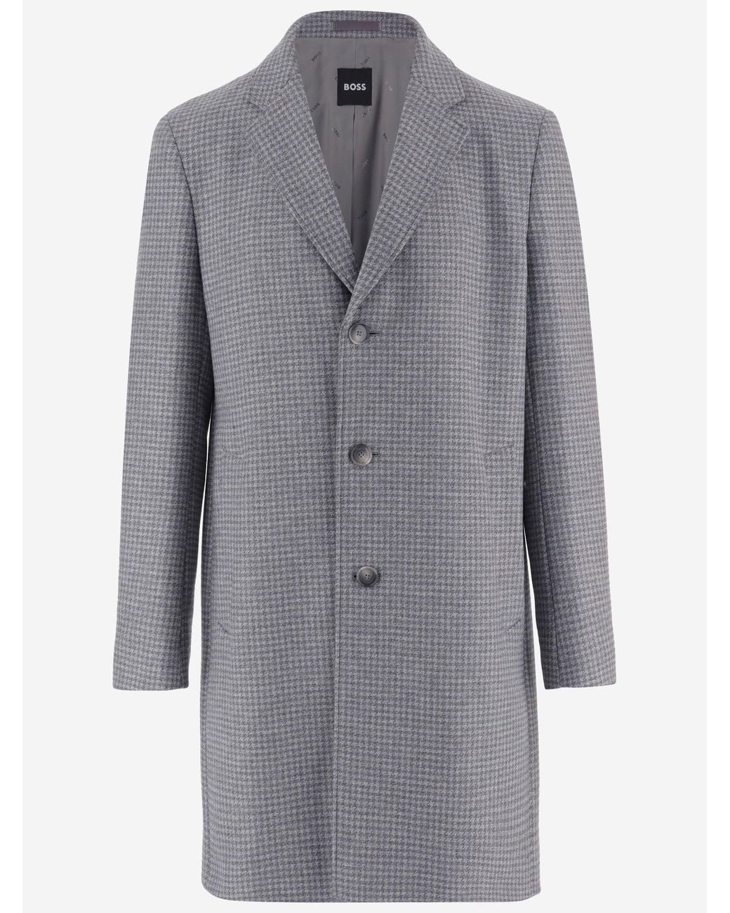 Boss Gray Wool Coat Houndstooth