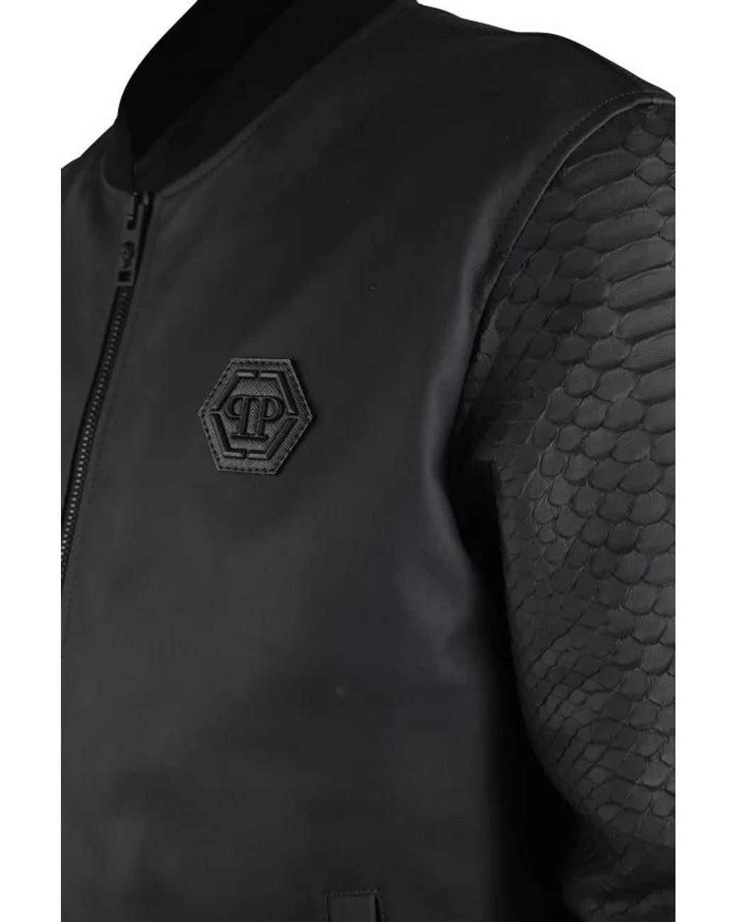 Philipp Plein Blue Leather Jacket