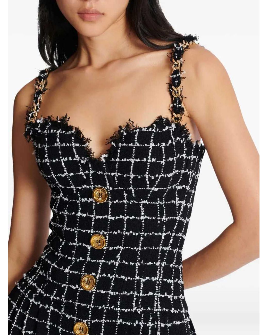 Balmain Black Tweed Dress With Chain