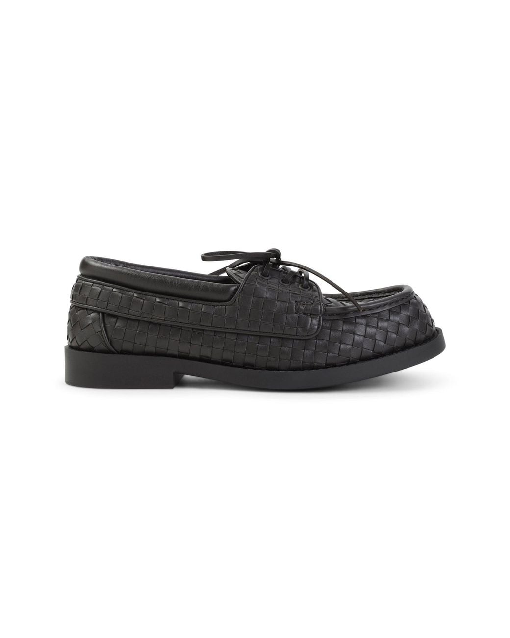 Bottega Veneta Black Pier Intrecciato Boat Shoes