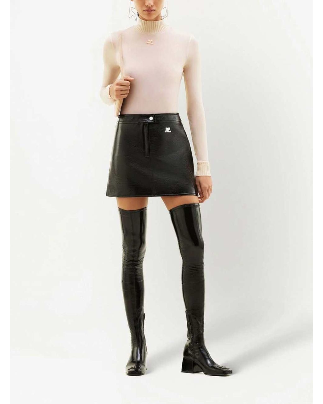 Courreges Black Courregès Stretch Cotton A Line Mini Skirt