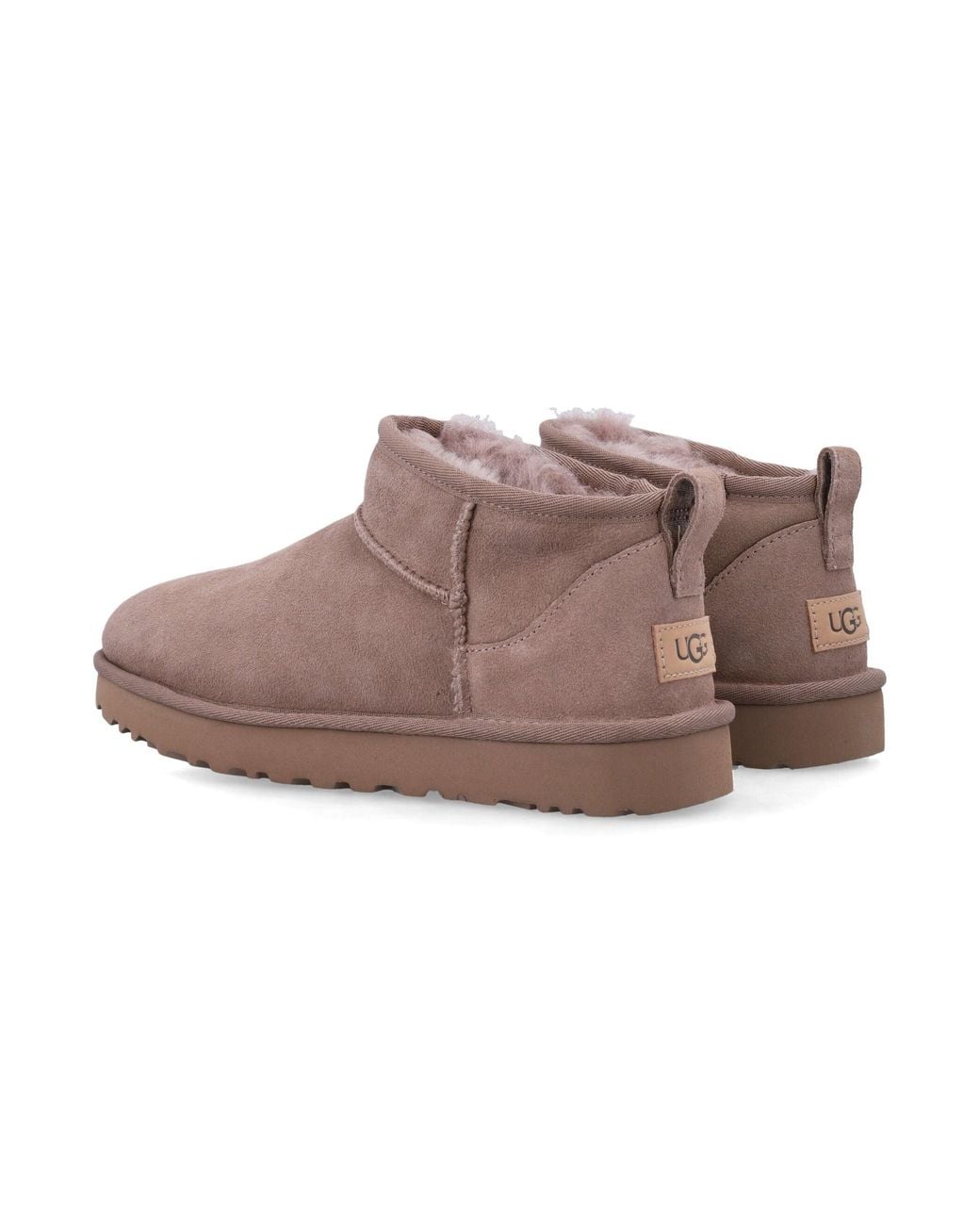 Ugg Brown Classic Ultra Mini Suede Boots With Sheepskin Lining And Treadlite Comfort