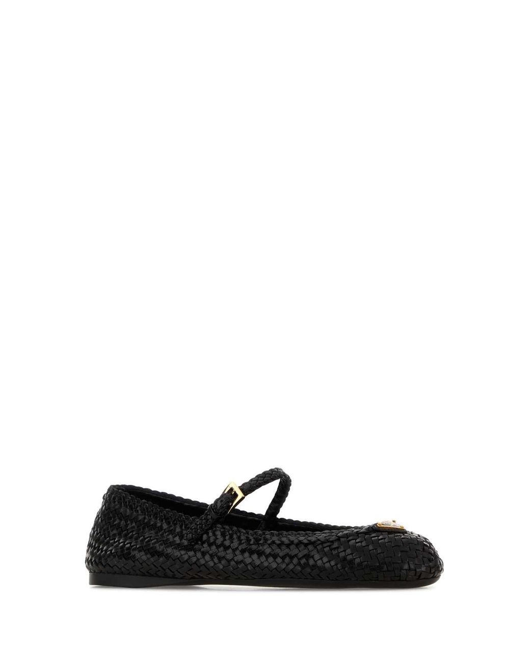 Prada Black Leather Ballet Flats