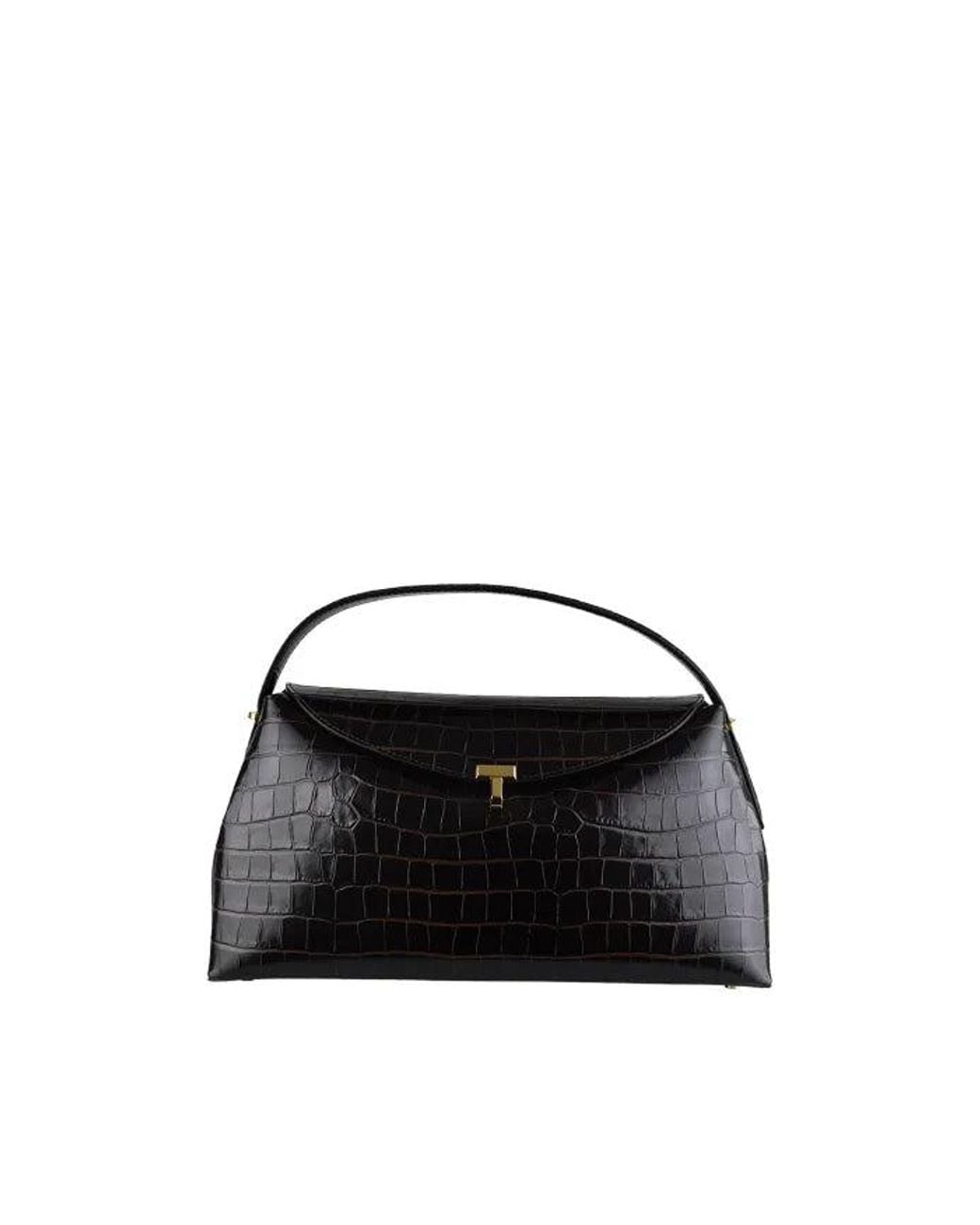 Totême Black T Lock Croco Embossed Top Handle Bag