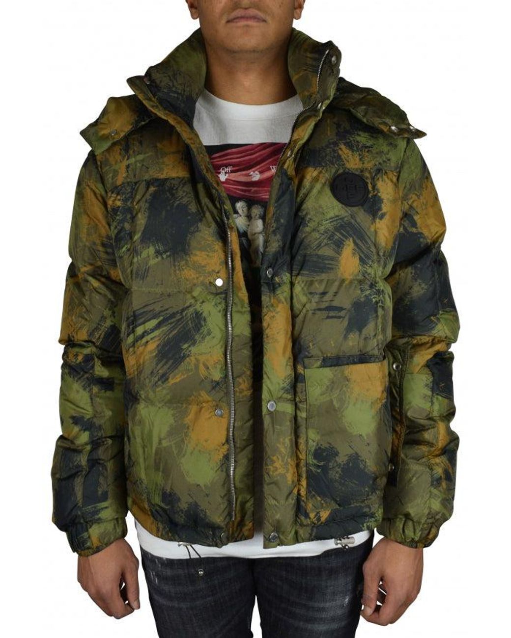 Off-White c/o Virgil Abloh Black Camouflage-Patterned Quilted Puffer Jacket With Detachable Hood