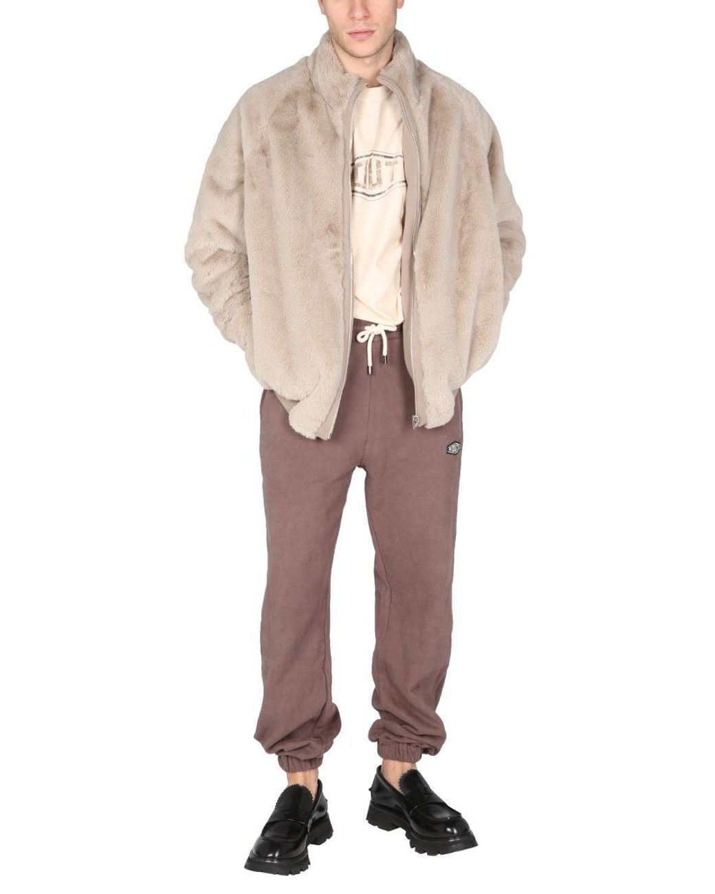 MOUTY Natural "Nyc" Cotton And Faux Fur Reversible Sweatshirt With Embroidered Logo for men