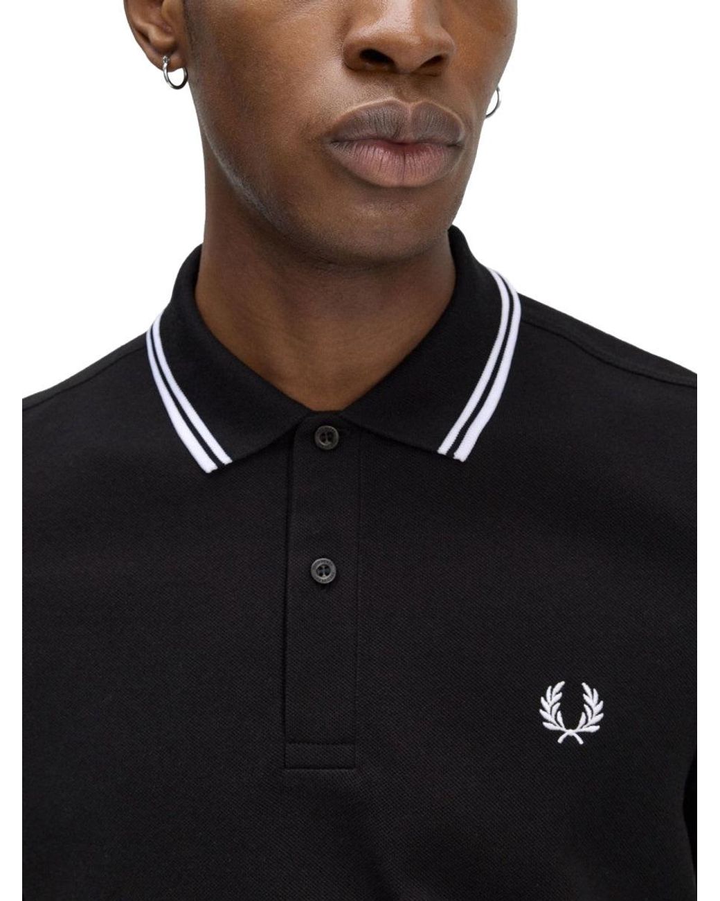 Fred Perry Black Double Line Polo Shirt
