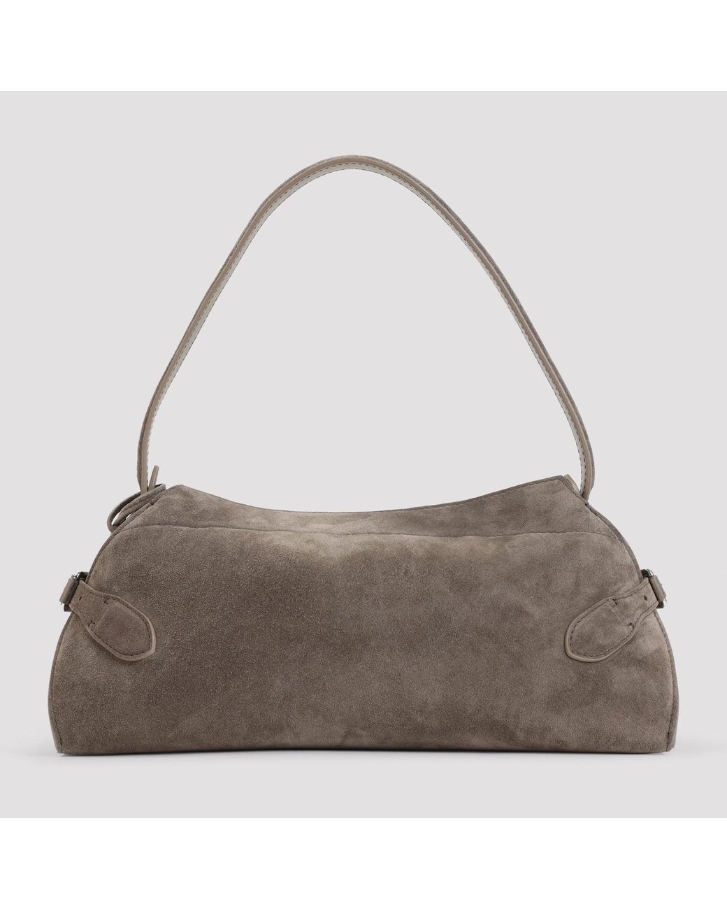Ralph Lauren Gray Leather Shoulder Handbag With Adjustable Strap, W:30Cm H:14Cm D:11Cm