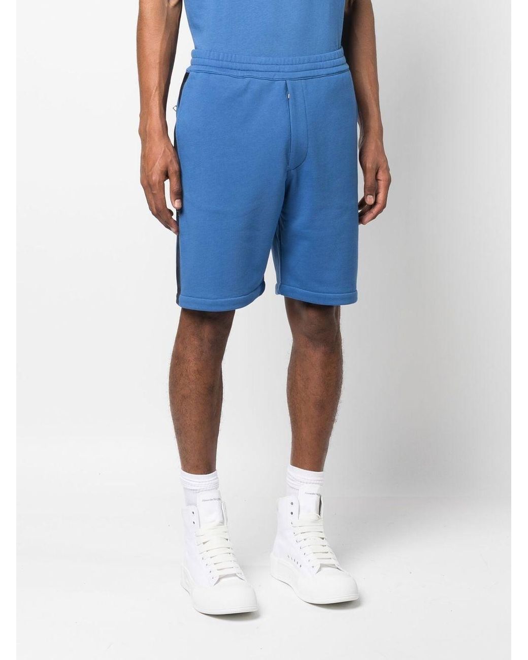 McQueen Blue Logo Cotton Shorts for men