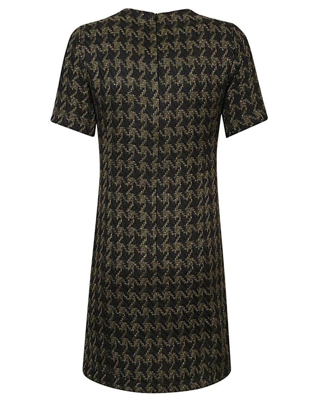 5 PROGRESS Black Houndstooth Wool Blend Short Dress