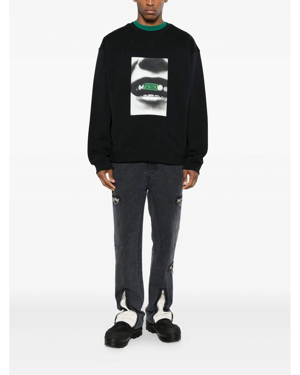 Oamc Peacemaker Black Loose Fit Crewneck Smile Print