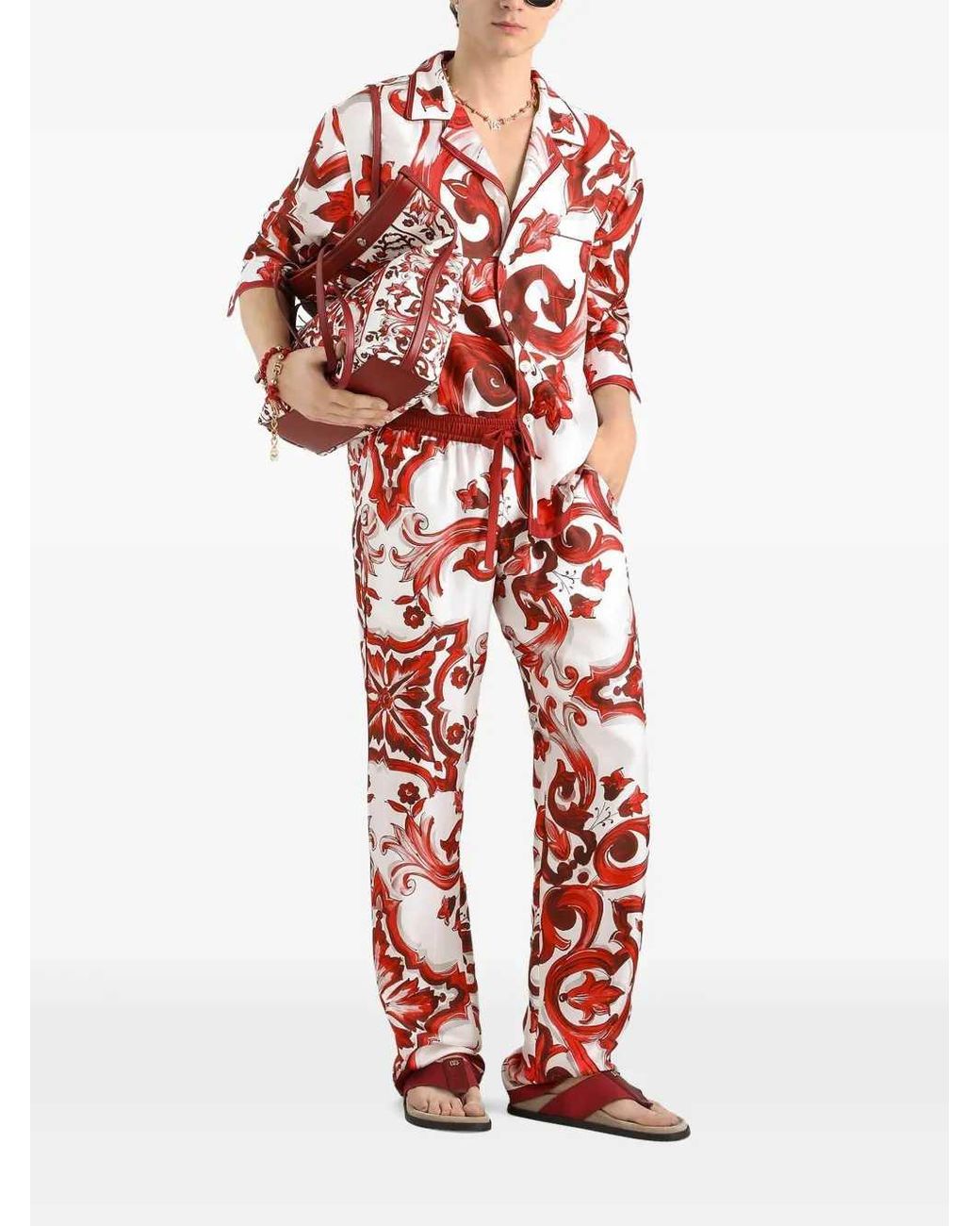 Dolce & Gabbana Red Dolce & Gabbana Vanity Twill Shirt With Majolica Print for men