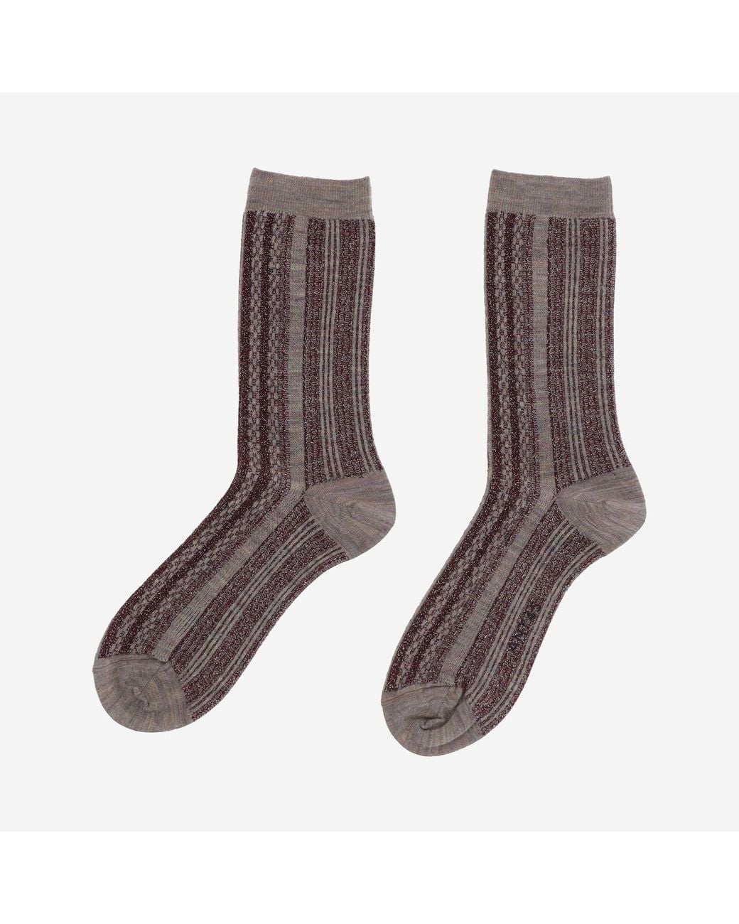 ANT45 Brown Ribbed Wool Blend Socks With Stripes