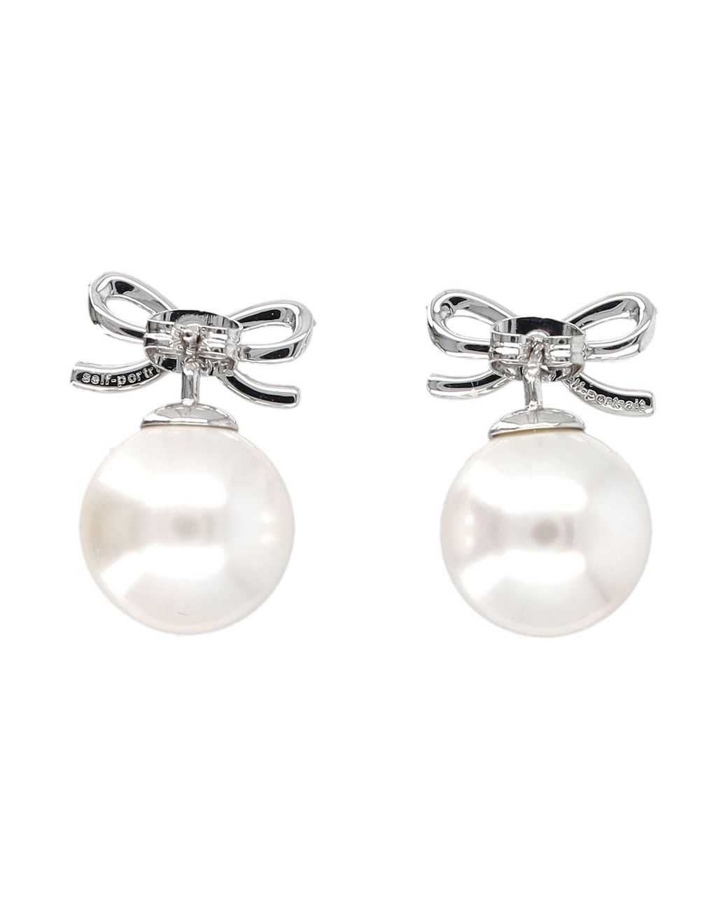 Self-Portrait White Bow-Detail Crystal & Faux Pearl Stud Earrings