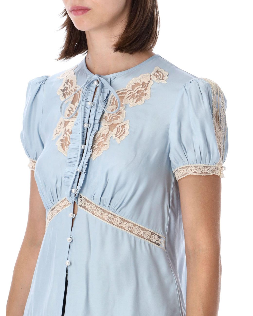 Self-Portrait Blue Elegant Lace-Inset Top