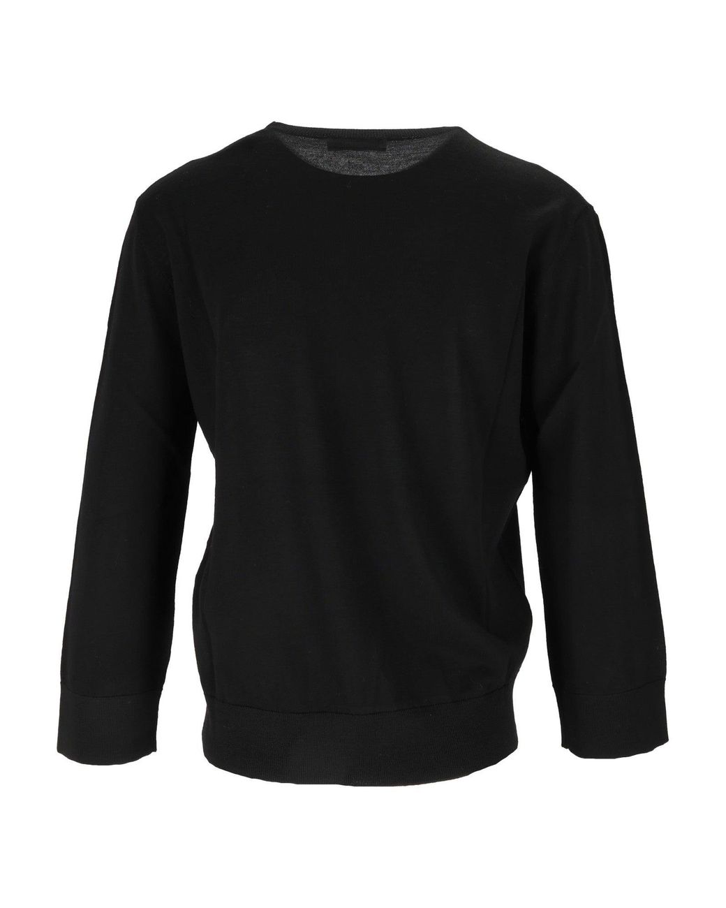 Kangra Cashmere Black Crewneck With Open Sleeves Buttoned Crewneck Sweater