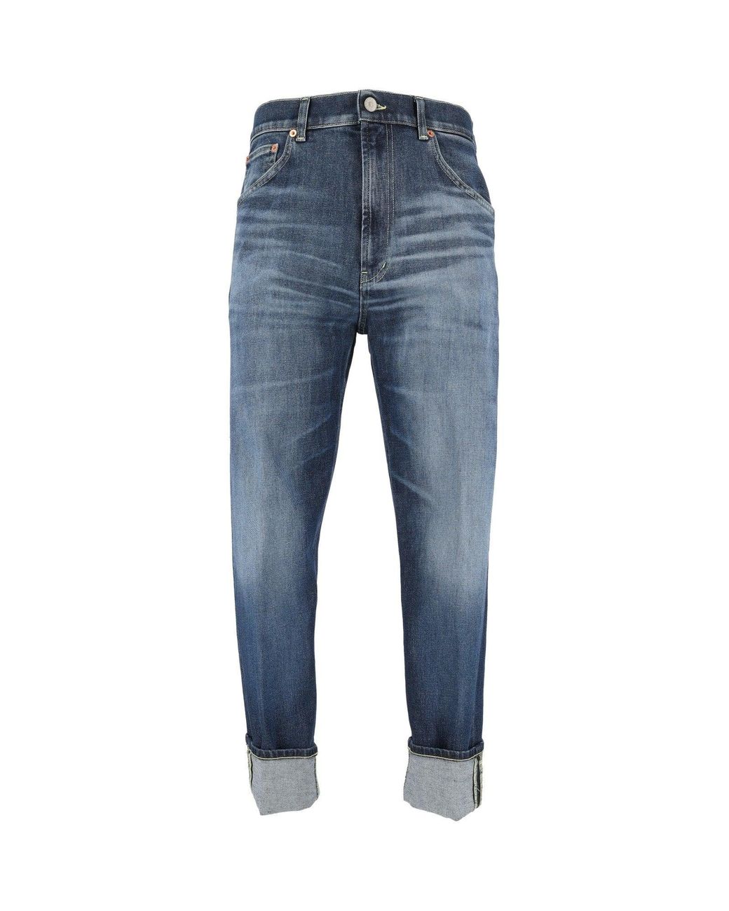 Dondup Blue Paco Mid-Wash Rolled-Cuff Tapered Jeans