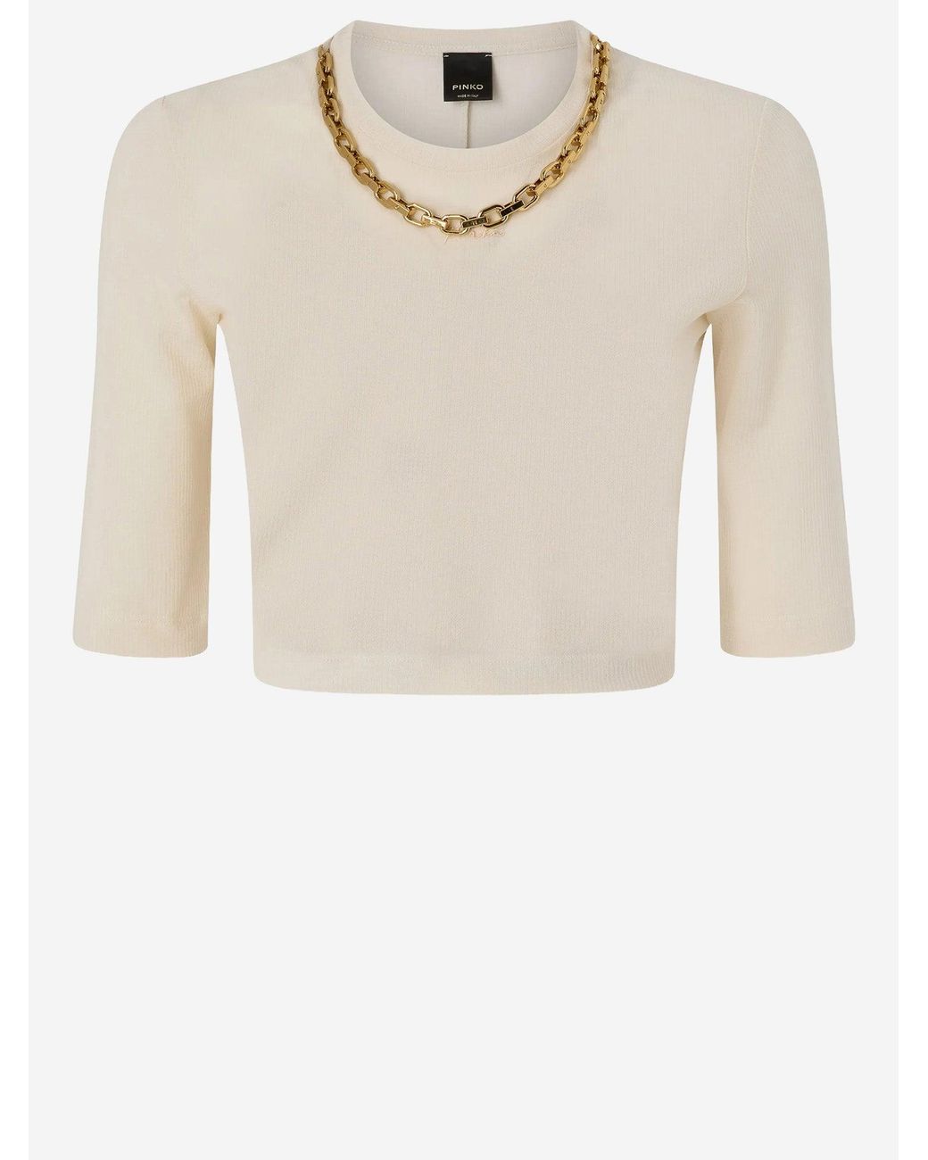 Pinko Natural Kimberly Cropped Sweater With Chain
