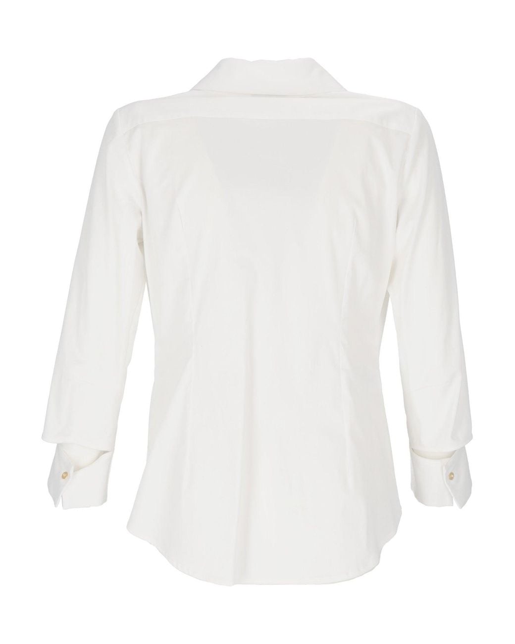 Elisabetta Franchi White Tailored Blouse With Deep V-Neckline And Metallic Accents