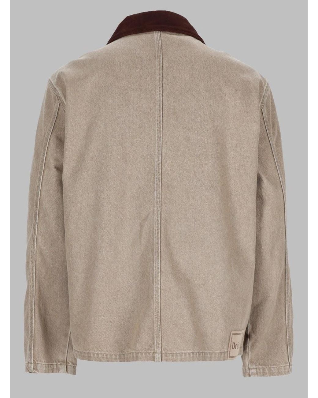 Drole de Monsieur Brown Cotton Zip-Up Jacket With Corduroy Collar for men