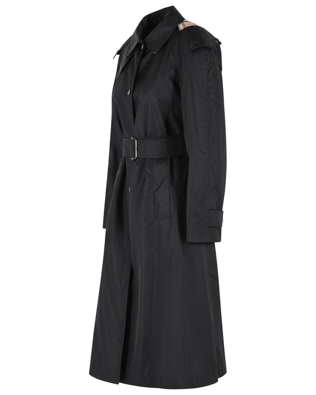 Burberry Black Long Car Coat With Nylon Hood