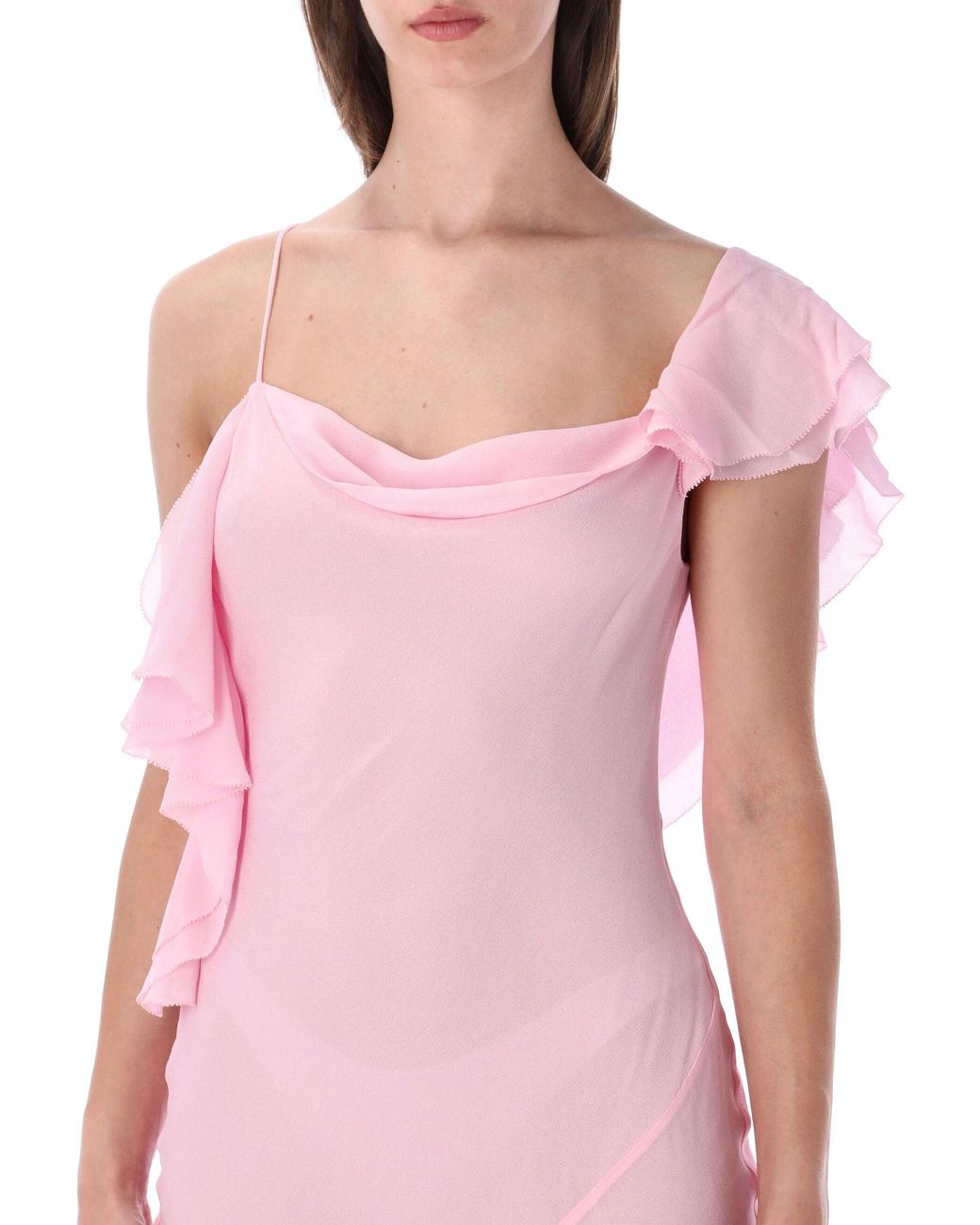 Self-Portrait Pink Georgette Frill Maxi Dress