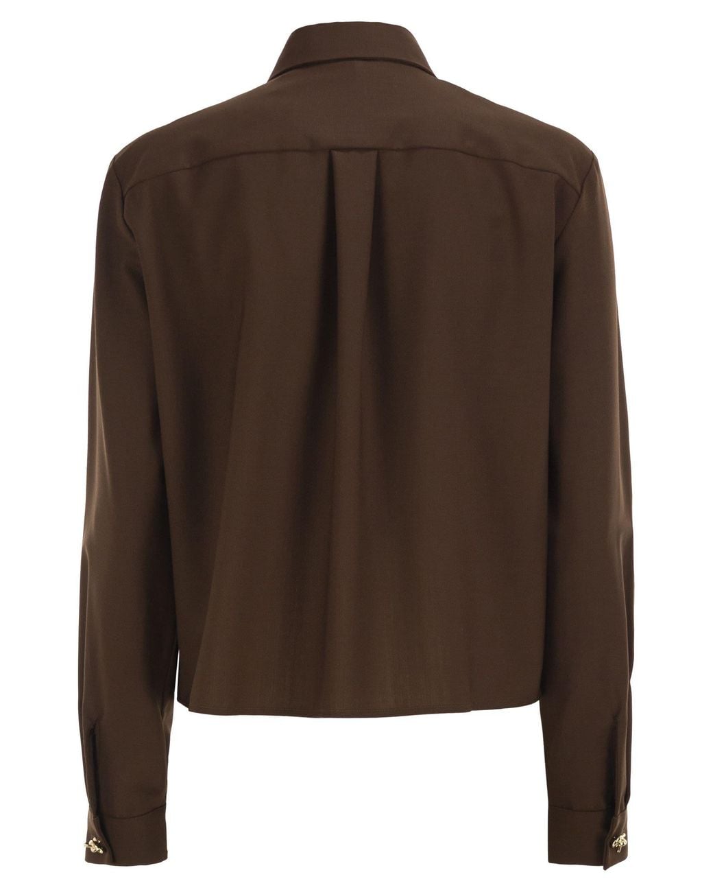 Fabiana Filippi Brown Virgin Wool Stretch Shirt With Zama Jewel Detail