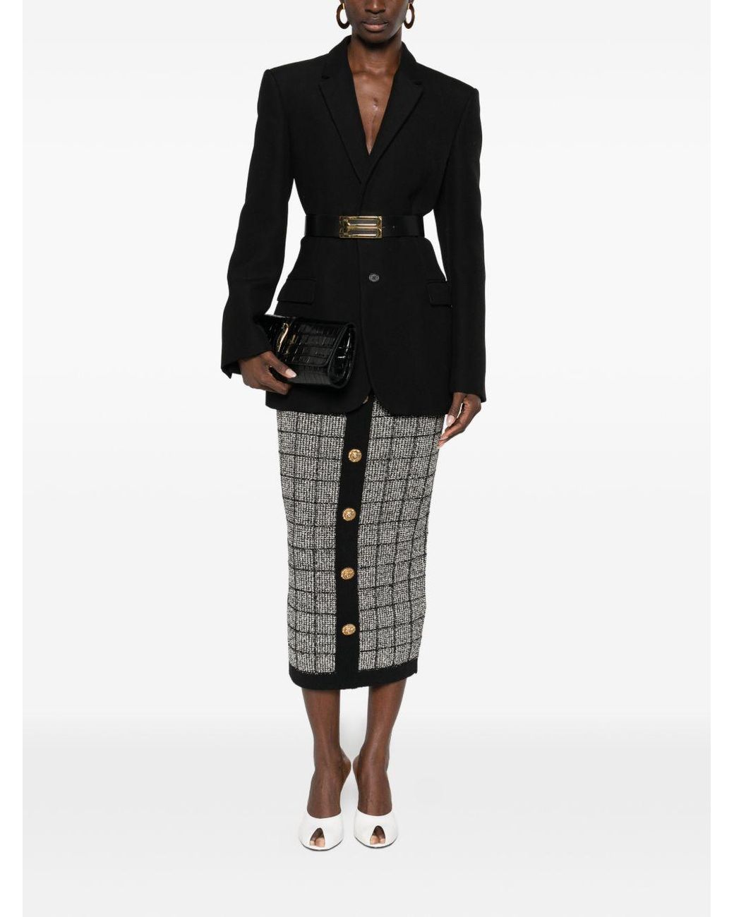 Balmain Gray Tweed Long Skirt