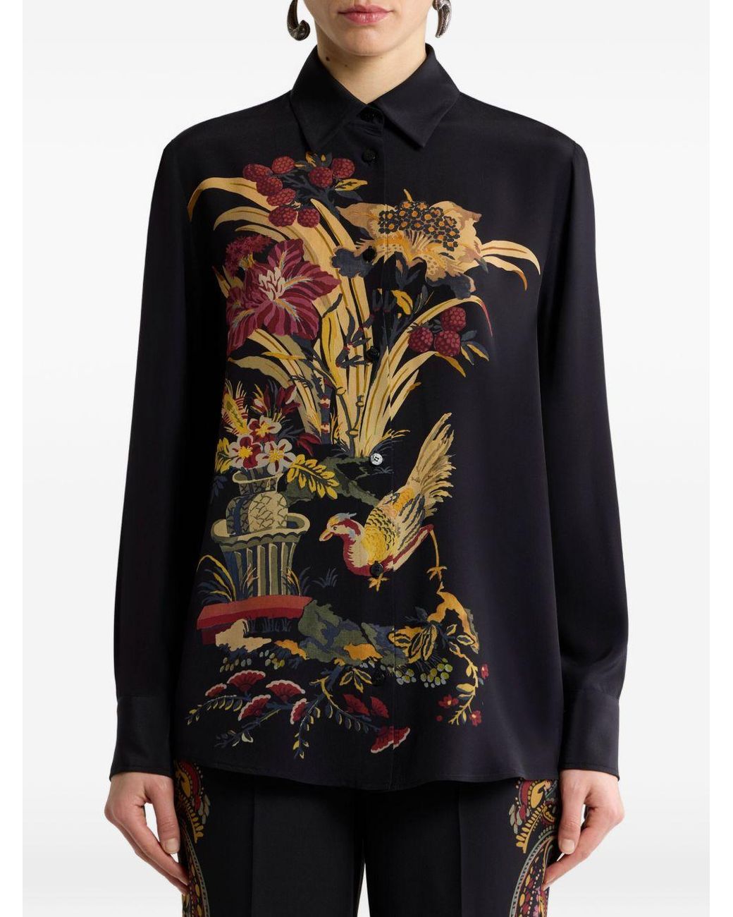 Etro Black Printed Silk Shirt