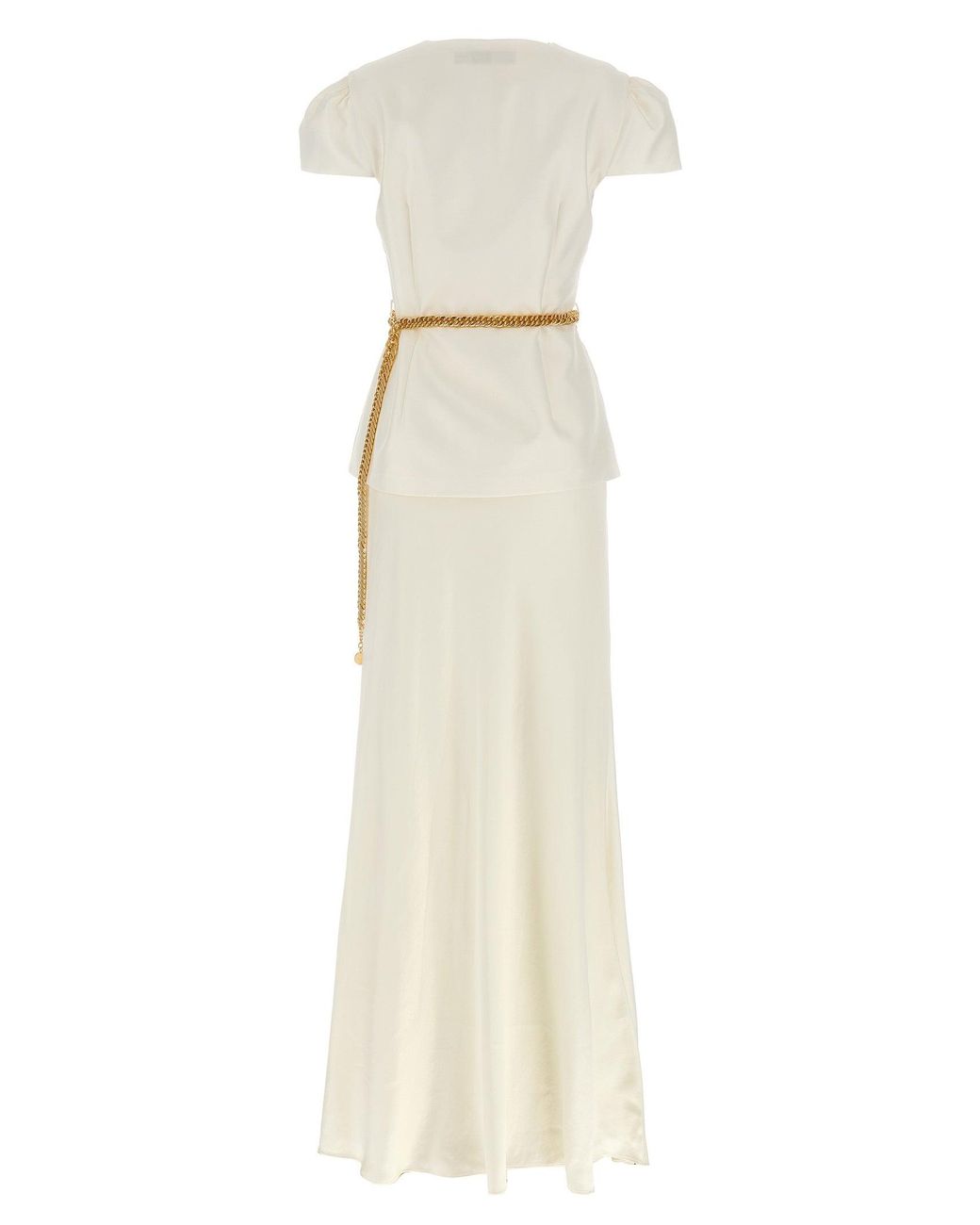 Self-Portrait Cream Taffeta Chain Belt Maxi' Dress in White | Lyst