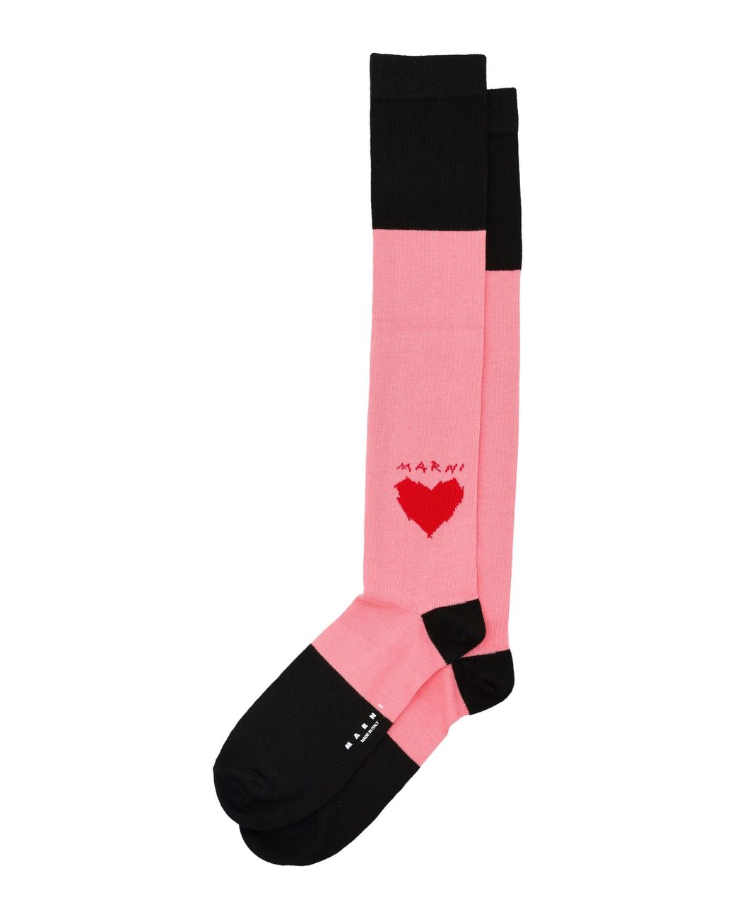 Marni Red Graphic Color-Block Knit Socks With Heart Motif, Logo And Contrasting Toe