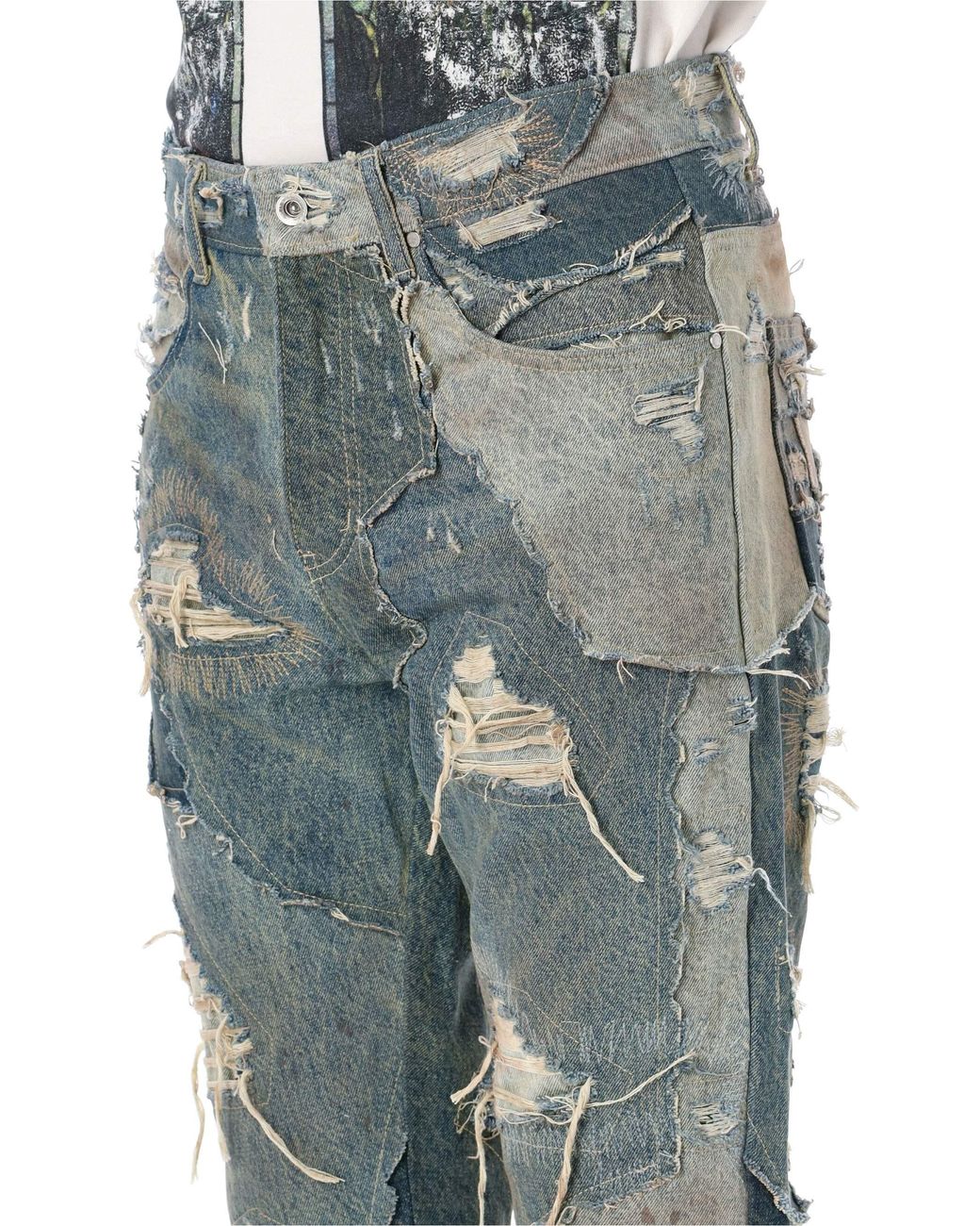 Who Decides War Blue Straight-Leg Distressed Patchwork Jeans