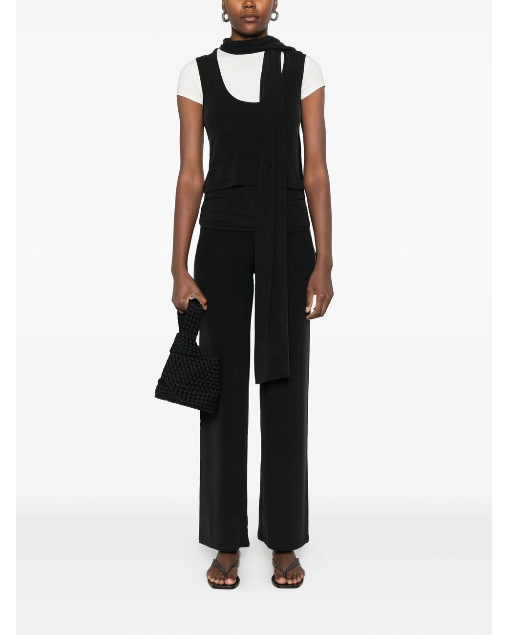 AYA MUSE Black Ruched Fold Over Pants