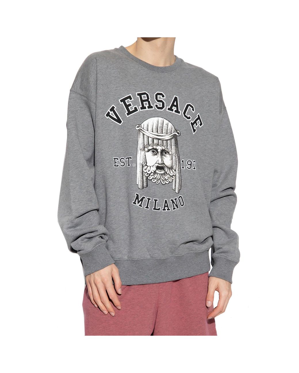 Versace Gray Cotton Crewneck Sweatshirt for men
