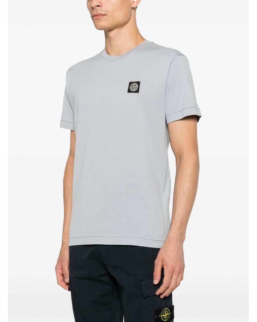 Stone Island Gray Logo Cotton T Shirt