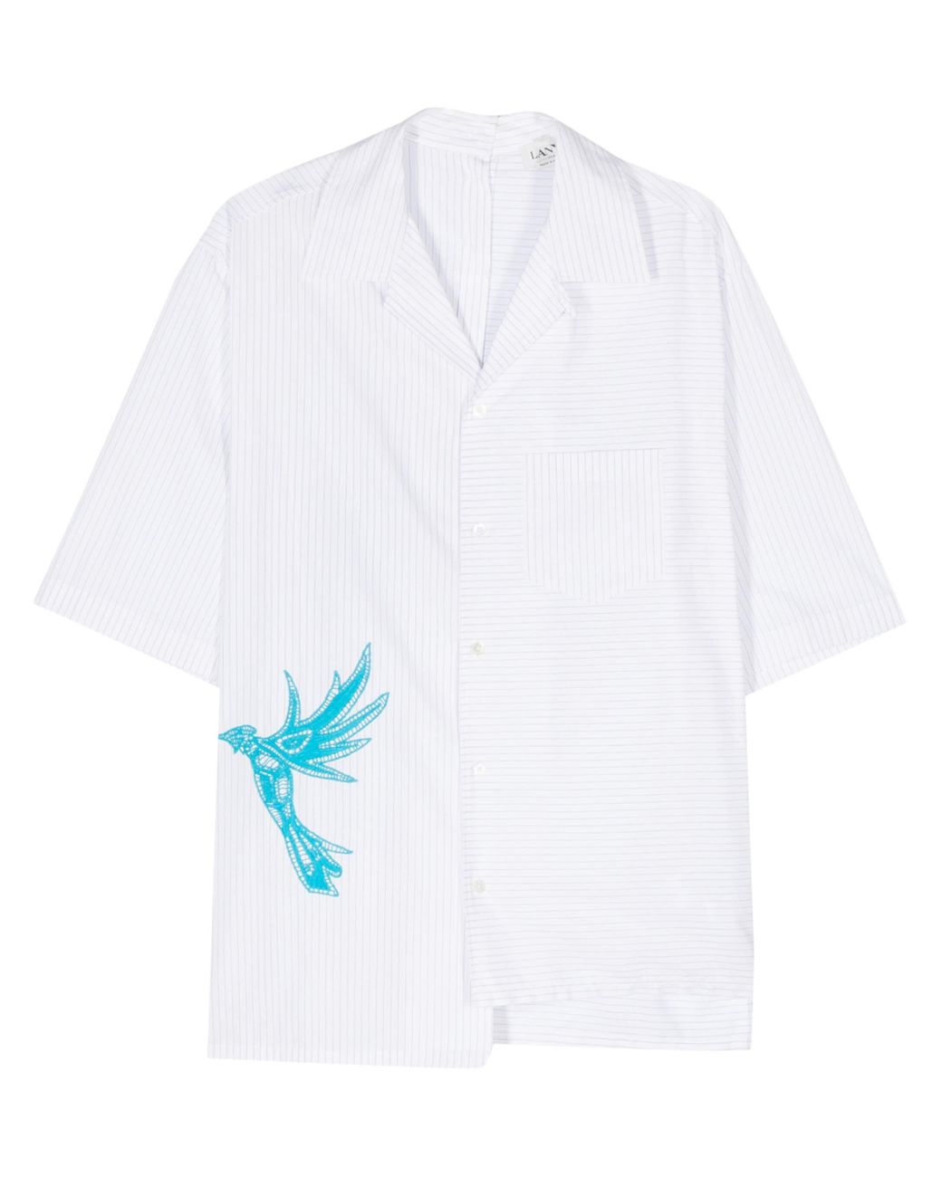 Lanvin White Leaf Short Sleeve Asymmetric Shirt Clothing for men
