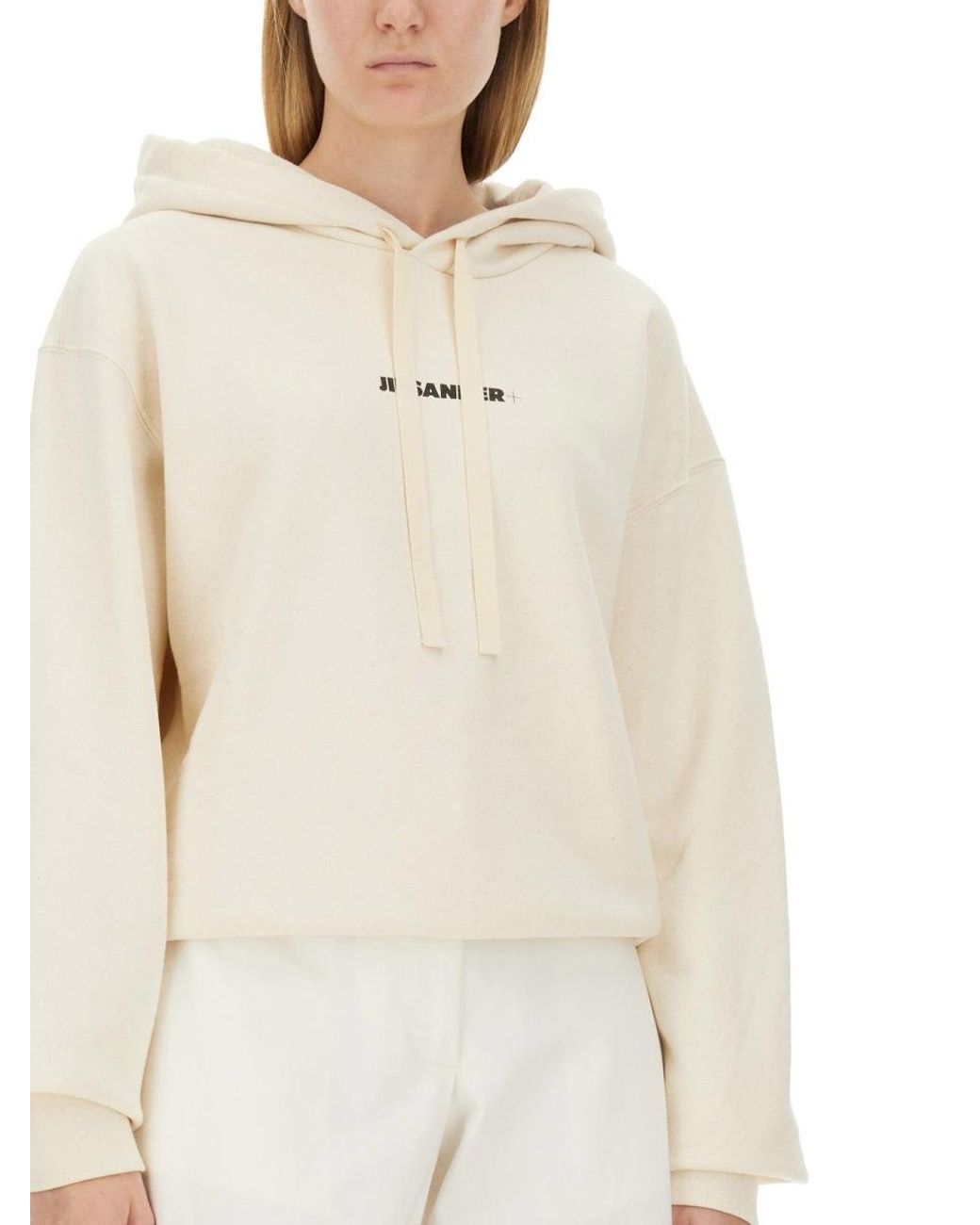 Jil Sander White Cotton Hoodie For