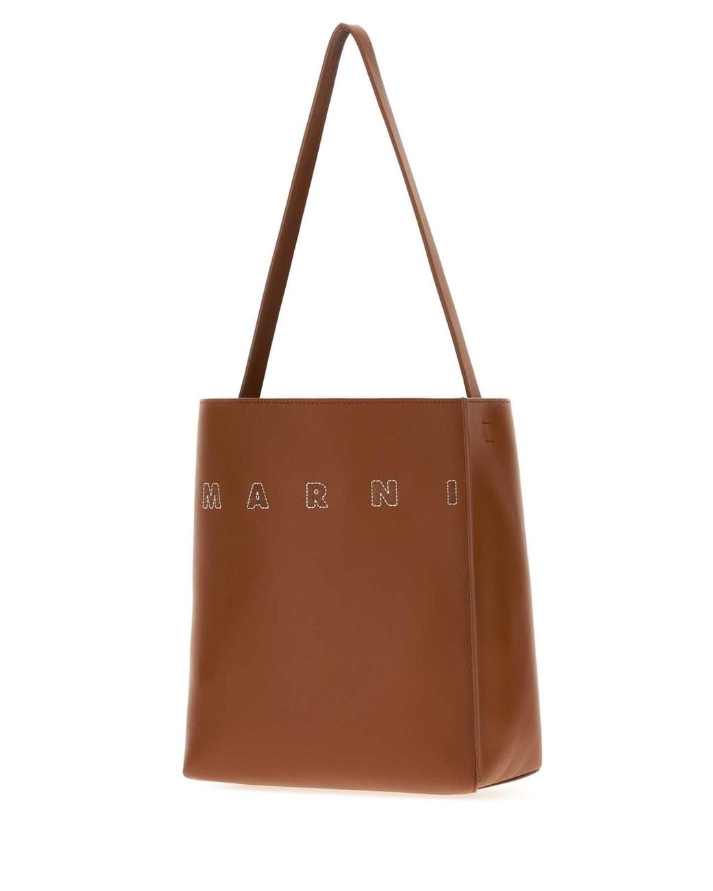 Marni Brown Leather Shopping Handbag
