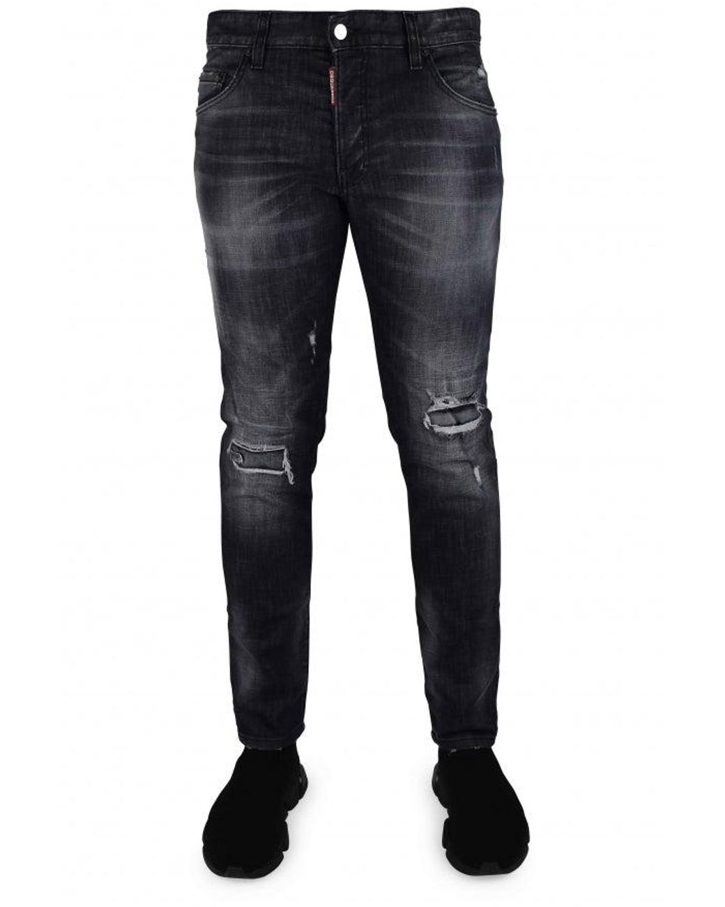 DSquared² Blue Distressed Dark Cotton Skater Jeans for men