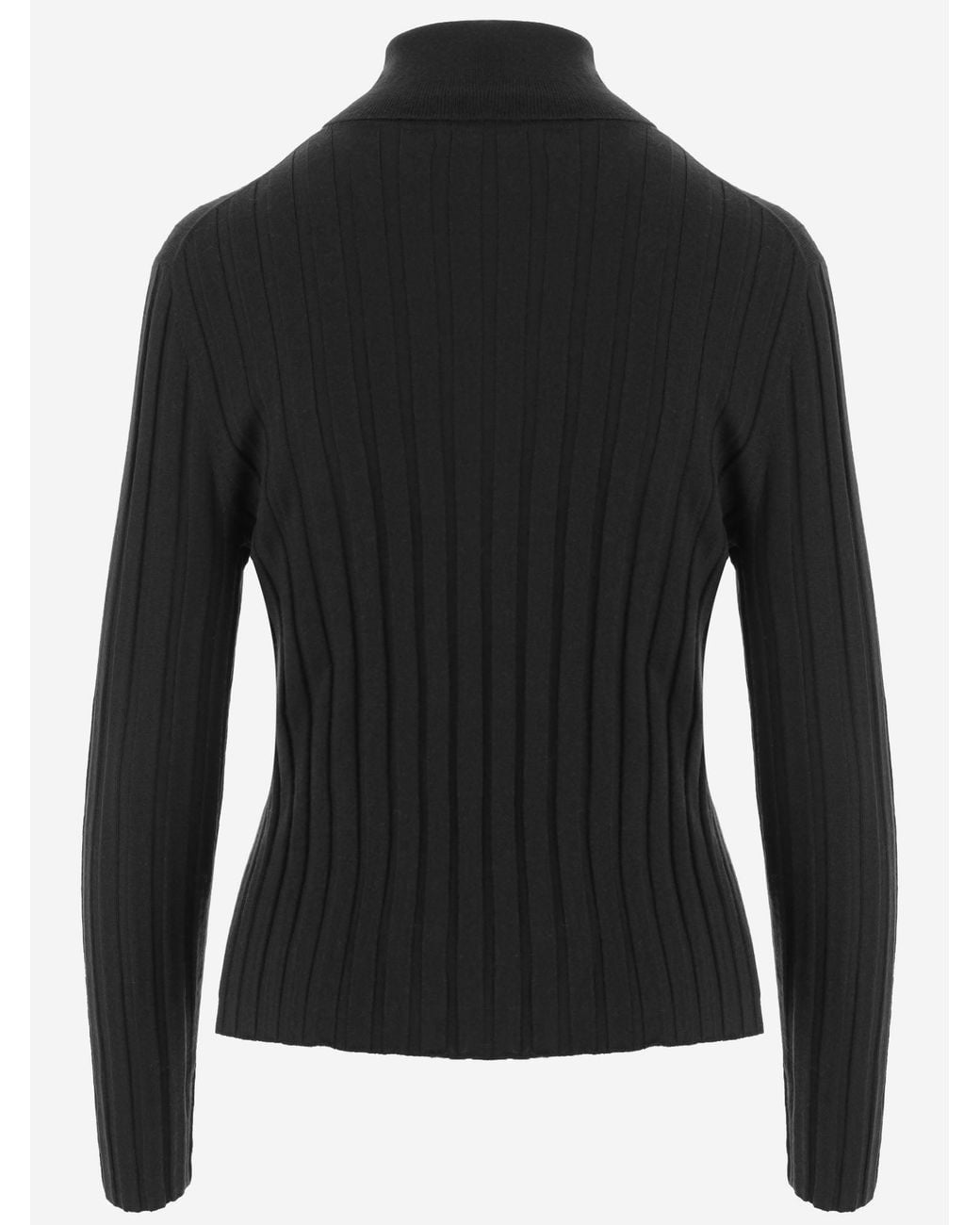 Allude Black Wool High Neck Ribbed Sweater