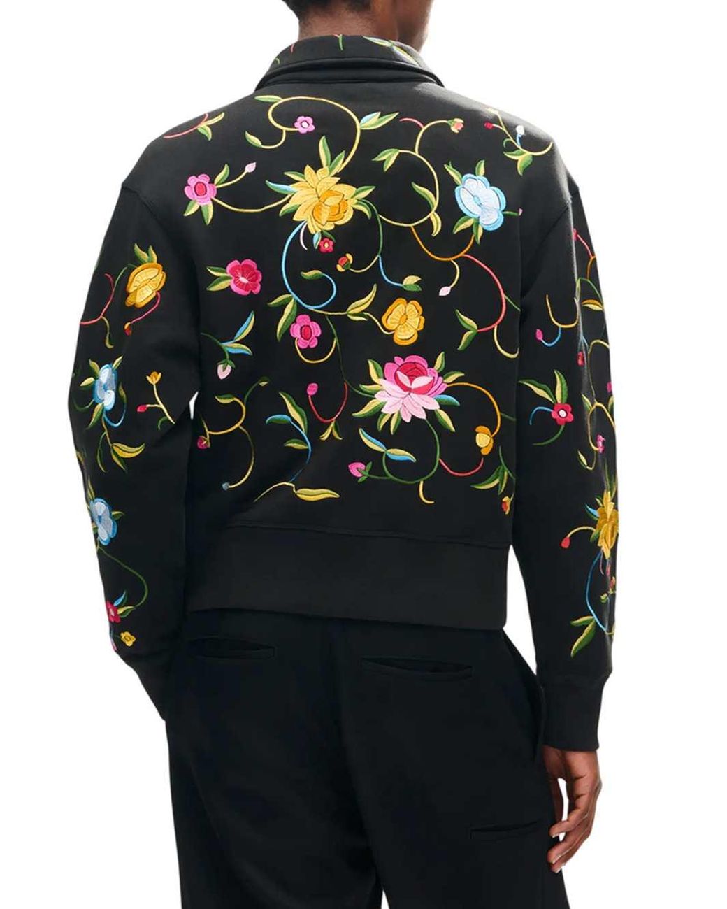 KENZO Black Wildflower' Embroidered Half-Zip Cotton Sweatshirt