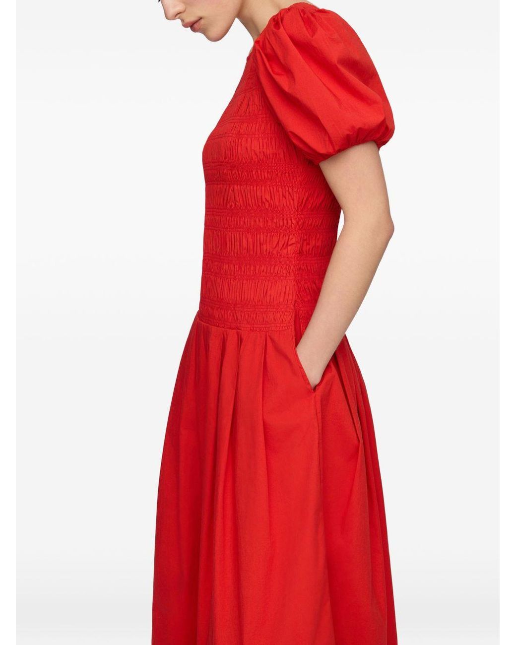 Ganni Red Organic Cotton Midi Dress
