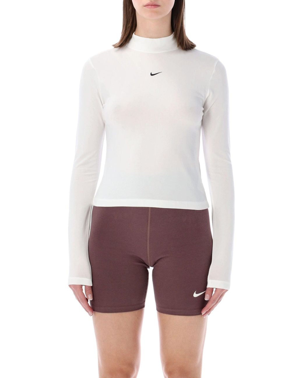 Nike White Slim Mock Neck Long Sleeve T-Shirt