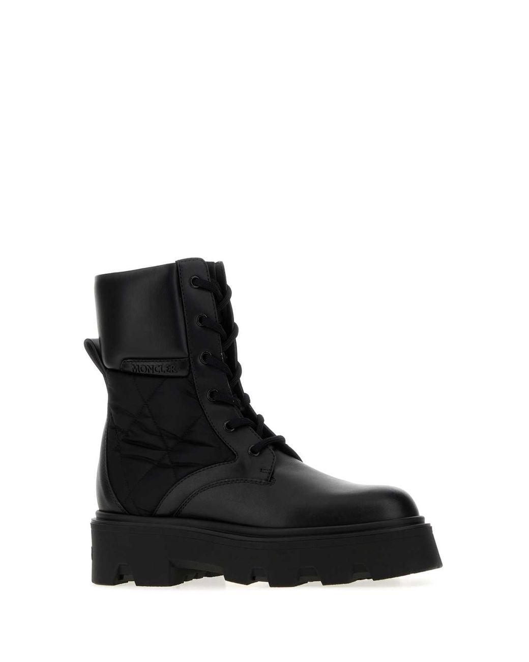 Moncler Black Leather And Fabric Aurea Ankle Boots