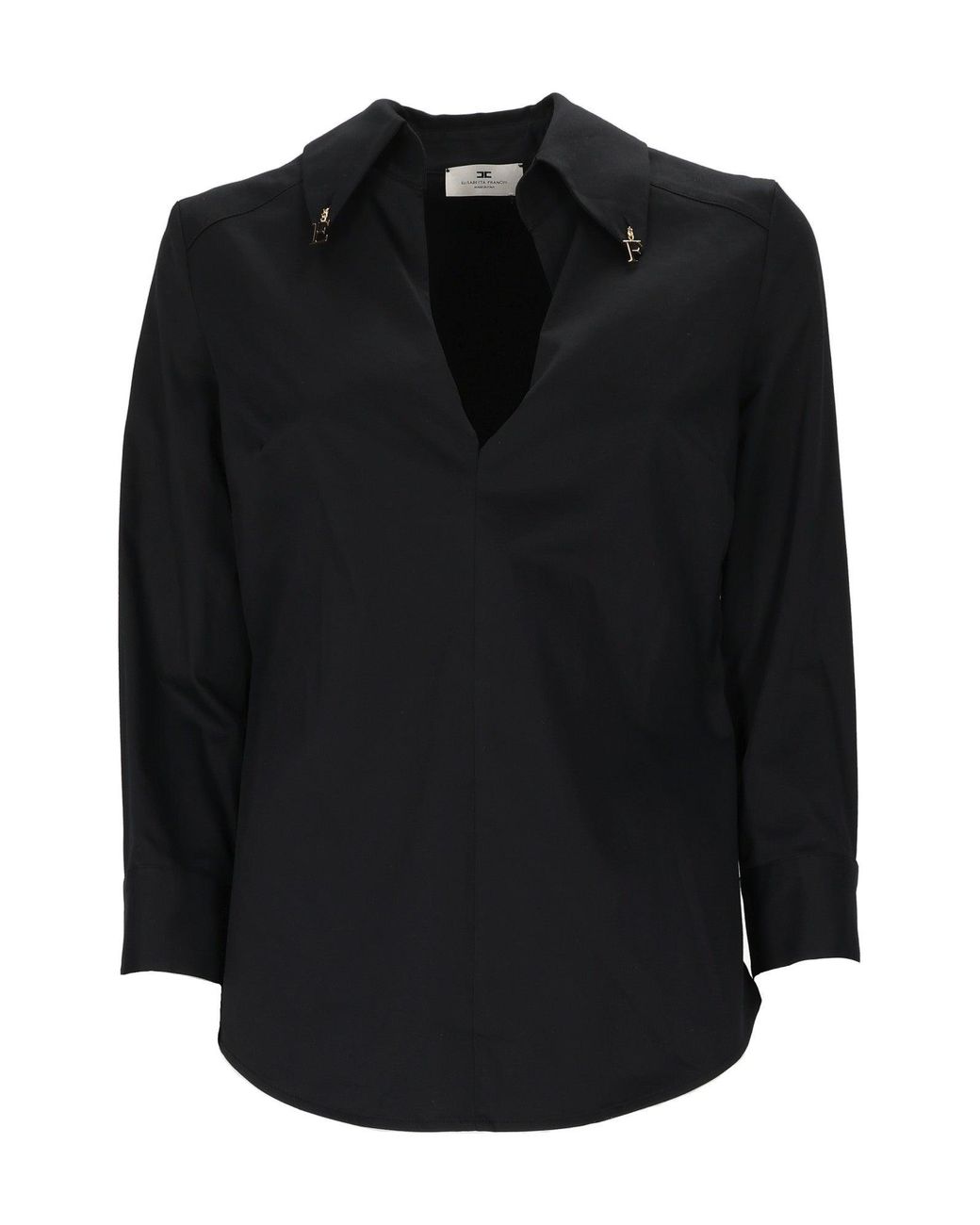 Elisabetta Franchi Black Shirt With Deep V-Neckline And Metallic Embellishments
